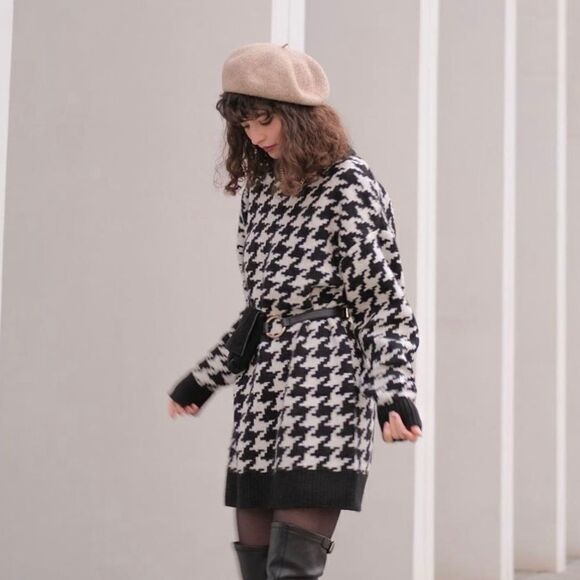 H&M Jacquard Knit Houndstooth Dress New - Picture 11 of 13